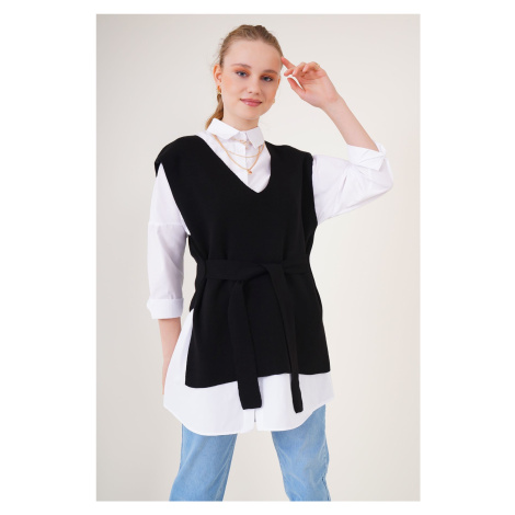 Bigdart 15760 Belted Knitwear Sweater - Black