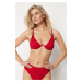 Trendyol Red Balconette Inverted V Underwire Textured Bikini Top