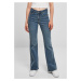 Women's High Waist Flared Denim Pants with washed middle stone