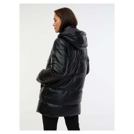 Orsay Women's Black Quilted Faux Leather Coat - Women
