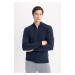 DEFACTO Navy Blue Standard Fit Regular Cut Stand Collar Zippered Basic Plain Knitwear Sweater