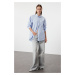 Trendyol Blue Collar Stone Detailed Oversize Wide Fit Woven Shirt