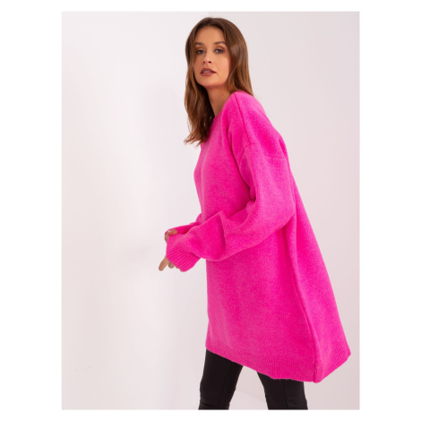Fluo pink knitted dress with a round neckline RUE PARIS