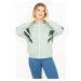 Şans Women's Plus Size Green 2 Thread Fabric Sweatshirt With Zipper And Stripe Detail At The Fro