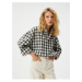 Koton Crop Lumberjack Shirt Tie Waist Long Sleeve Soft Textured