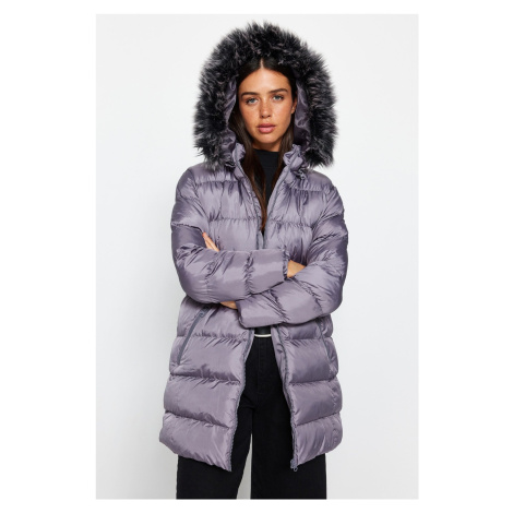 Trendyol Gray Oversize Fur Hooded Water Repellent Inflatable Coat