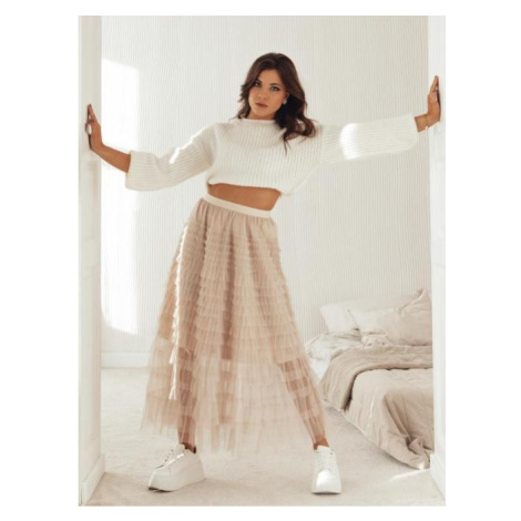 Dámska tylová maxi sukňa v béžovej farbe DStreet