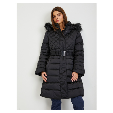 Guess Black Down Winter Coat with Detachable Hood and Fur Gu - Ladies