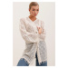 Bigdart 15857 Openwork/Holes Oversize Cardigan - Stone