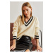 Bianco Lucci Women's V-Neck Striped Knitwear Sweater