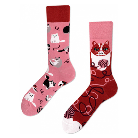 Červeno-ružové ponožky Playful Cat Many Mornings