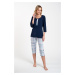 Allison women's pyjamas 3/4 sleeve, 3/4 legs - navy blue/print