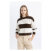 DEFACTO Coool Oversize Fit Crew Neck Striped Knit Sweater