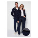 Trendyol Navy Blue Unisex Regular Fit Velvet Winter Jacket Coat