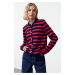 Trendyol Navy Blue Soft Texture Striped Jacket Look Knitwear Cardigan