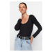 Trendyol Black Slim Snap Fastener Pool Collar Long Sleeve Soft Fabric Flexible Knitted Body