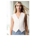 10202 Dewberry Crop Woven Women Vest-WHITE