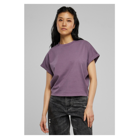 Women's Short Pigment Dye Cut On Sleeves T-Shirt Grey Purple