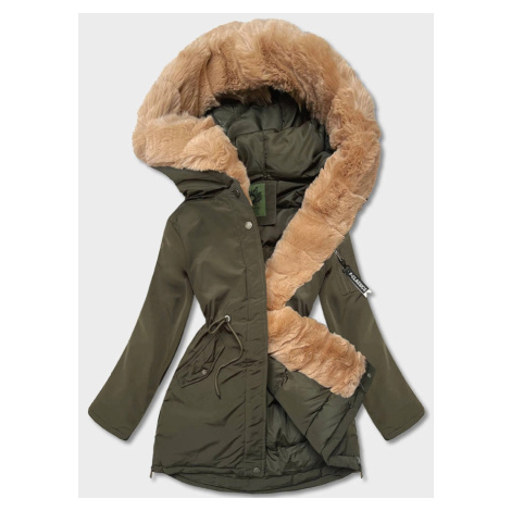 Dámska zimná bunda parka v khaki farbe (CAN-588)