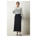 Happiness İstanbul Women's Black Ribbed Knitwear Skirt