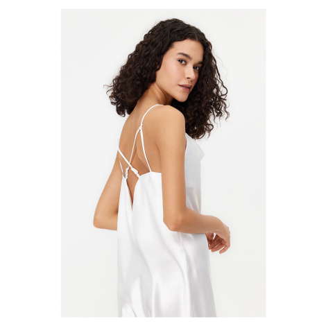 Trendyol Ecru Bride Degaje Collar Back Detailed Rope Strap Satin Woven Nightdress