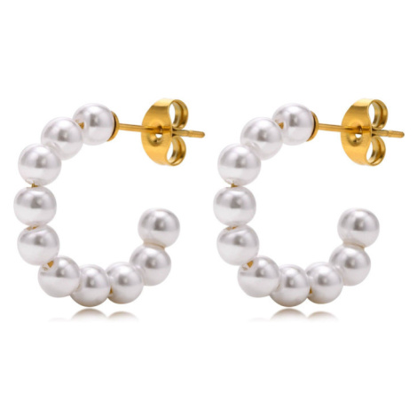 Náušnice z chirurgickej ocele polkruhy s perlami 19mm Zlaté