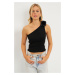 Cool & Sexy Women's Black Knitwear Blouse with Rose Accessories ET02