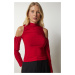 Happiness İstanbul Women's Red Open Shoulder Detailed Knitted Blouse