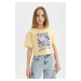 DEFACTO Girl's Crew Neck Printed Short Sleeve T-Shirt