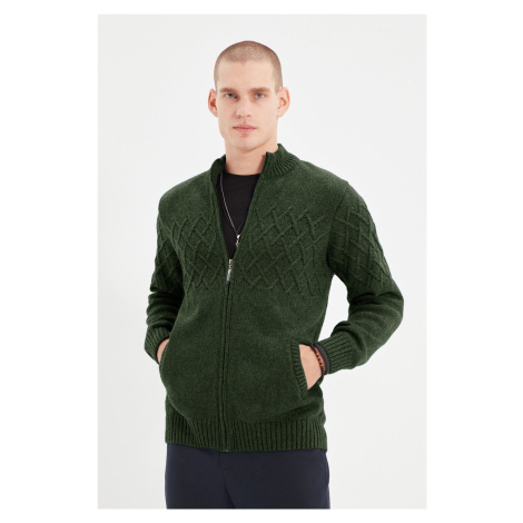 Trendyol Khaki Regular Wool Half Turtleneck Baklava Knitwear Cardigan