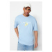 Trendyol Light Blue Unisex oversized/wide cut crew tričko s krátkym rukávom s potlačou