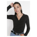 Trendyol Black Slim Gathered Polo Neck flexibilná pletená blúzka