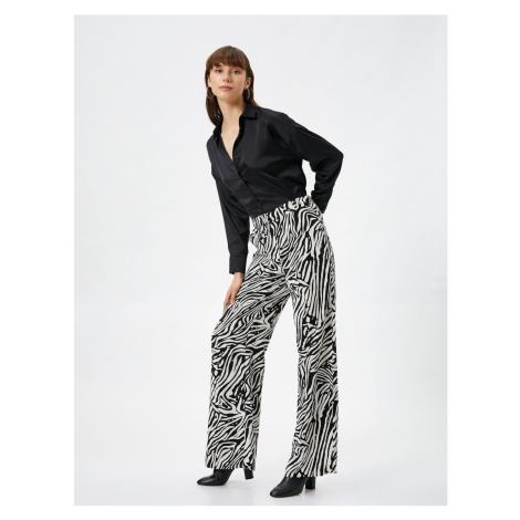 Koton široké nohavice Zebra vzorovaná viskózová zmes s vysokým pásom na zips.