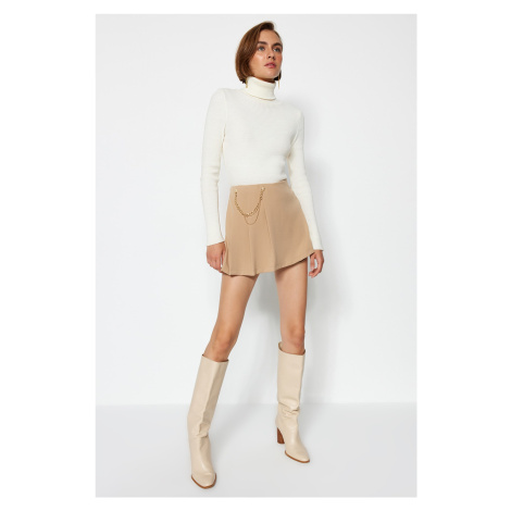 Trendyol Mink Chain and Pleat Detailed Woven Shorts Skirt