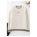 Trendyol Ecru Regular/Normal Cut Collar Knitwear Band Detailed Text Printed Sweatshirt