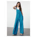 Trendyol Indigo Gilet Form Wide Leg Maxi Linen Look Woven Jumpsuit