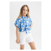 DEFACTO Girls' Crop Short Sleeve Patterned Shirt