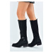 Fox Shoes Black Back Diving Stretch Fabric Short Heeled Women's Daily Boots