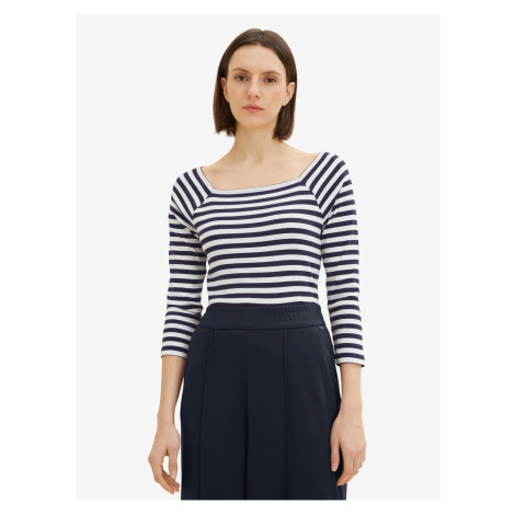 White and Blue Ladies Striped Long Sleeve T-Shirt Tom Tailor - Women