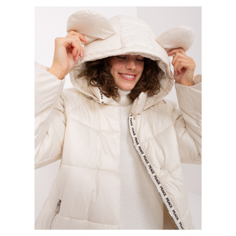 Light beige quilted winter jacket with hood