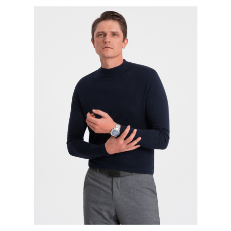 Ombre Men's knitted half-golf with viscose - navy blue