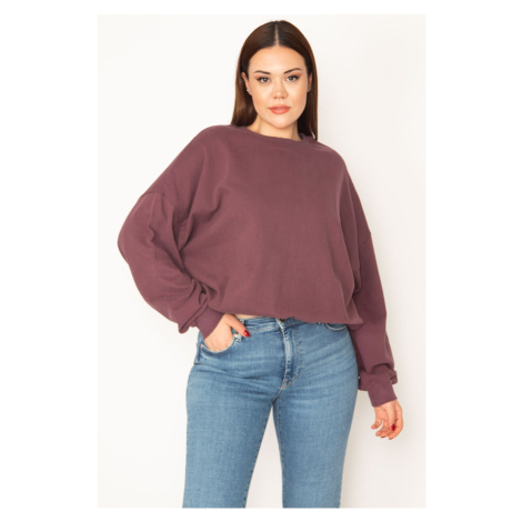 Şans Women's Plus Size Colored 3 Thread Inner Raised Hem Elastic Sweatshirt