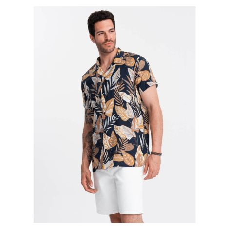 Ombre Viscose patterned men's short sleeve shirt - leaves OM-SHPS