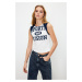 Trendyol White Color Block Slogan Printed Fitted/Situated Crop Knitted T-Shirt