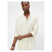 Koton Linen Blended Shirt Grand Collar Pocket Detail Buttoned Long Sleeve