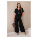 Set with necklace, blouse + trousers, black