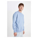 DEFACTO Men's Blue Boxy Fit Crew Neck Printed Sweatshirt