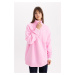 DEFACTO Regular Fit Polo Neck Printed Soft Fuzzy Sweatshirt Tunic