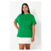 Trendyol Curve Green Crew Neck Printed Plus Size Knitted Tshirt