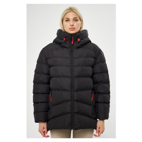 River Club Dámsky čierny vláknový vodný a vetruodolný zimný kabát